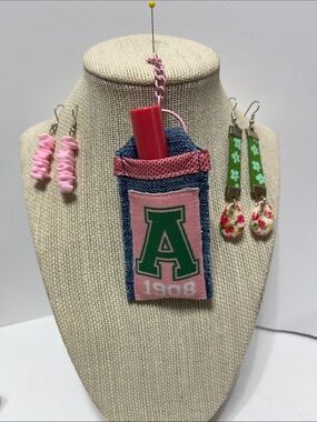 Gift Set AKA Sorority Denim Lip Balm Holder Keychain Purse Charm